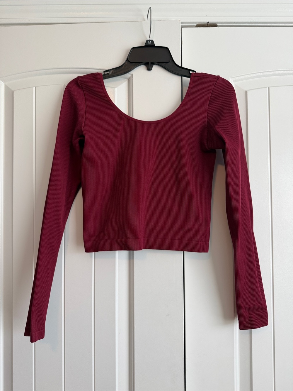 wild fable Burgundy Ribbed Scoop Neck Long Sleeve Crop Top